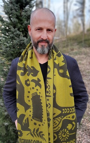 Шарф «Песни Партизан» – зелёные тона № 5.1 (Без бахромы)