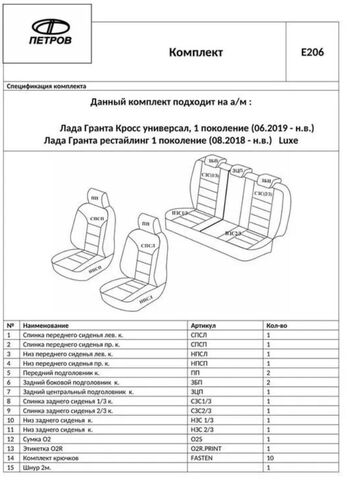Чехлы на сиденья Лада Гранта Кросс, Люкс (2018-2025) - жаккард, черный - фото 5