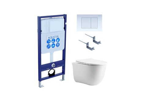 Aquatek Классик SET AQUATEK КЛАССИК CM-009 4В1 Инсталляция с унитазом и клавишей, цвет: белый