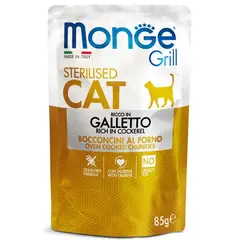 Monge Cat Grill полнорационный влажный корм для стерилизованных кошек, беззерновой, с итальянской курицей, кусочки в желе, в паучах - 85 г