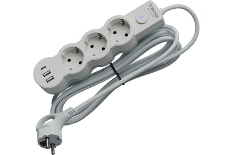 Сетевой фильтр, удлинитель Космос  YKsm3m3g-Z-VU10A-W 3 розетки 3 метра, USB, белый, заземление, выключатель, 10А, 220 вольт, ПВС 3х1, IP20 - купить в компании MAKtorg