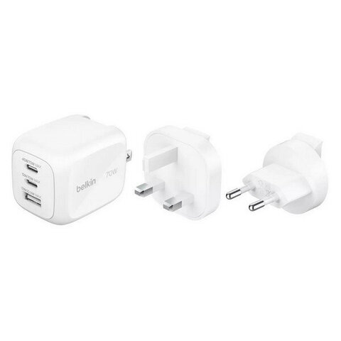 Зарядка Belkin BoostCharge Pro Wall Charger 3-Port 2*USB-C&USB-A GaN 70W с адаптерами для путешествий, белый