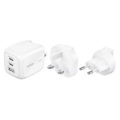 Зарядка Belkin BoostCharge Pro Wall Charger 3-Port 2*USB-C&USB-A GaN 70W с адаптерами для путешествий, белый