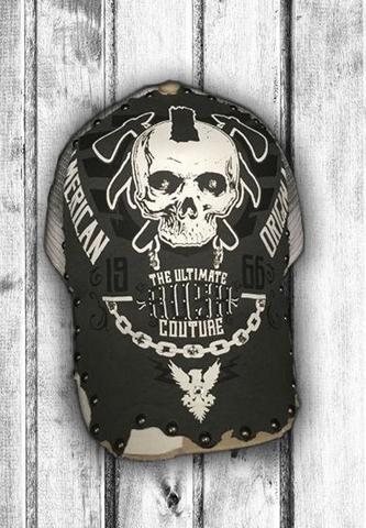 Rush Couture | Бейсболка мужская REBEL ROCK GREY WHITE HAT RC195 перед с черепом