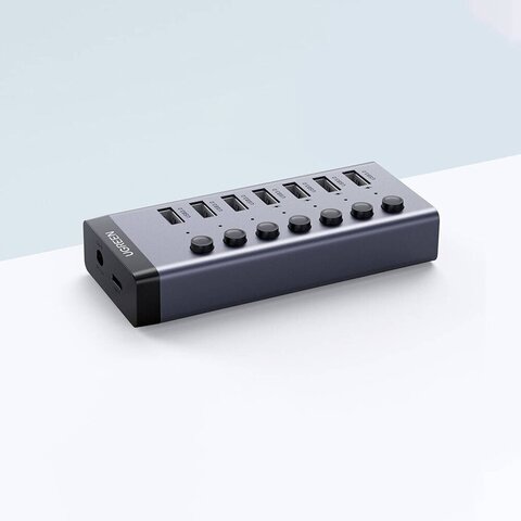 Хаб USB-C UGREEN CM481 (90307) USB-C to 7-Port USB-A 3.0 Hub DC 12V EU, черный