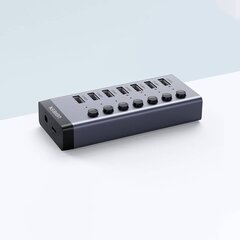 Хаб USB-C UGREEN CM481 (90307) USB-C to 7-Port USB-A 3.0 Hub DC 12V EU, черный