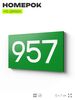 Номер на дверь 957, табличка на дверь для офиса, квартиры, кабинета, аудитории, склада, зеленая 120х70 мм, Айдентика Технолоджи
