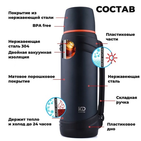 Картинка термос Dkadi KD938-2 Blue - 4