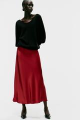 ZARA АТЛАСНАЯ ЮБКА МИДИ, НАСЫЩЕННЫЙ КРАСНЫЙ