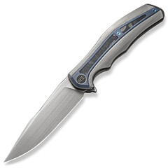 Фото Складной нож We Knife Zonda, сталь CPM-20CV, рукоять Gray Hand Rubbed Titanium Handle With Blue Titanium & Marble Carbon Fiber Inlay