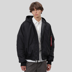 Бомбер Alpha Industries MA-1 Hooded Logo Oxford Black (Черный)