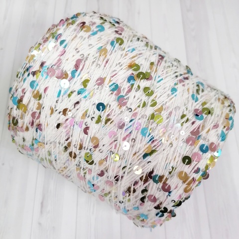 Пряжа Shine Paillettes 6323 радуга на белом
