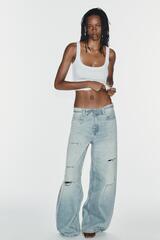 ZARA ДЖИНСЫ TRF BAGGY FIT СО СРЕДНЕЙ ПОСАДКОЙ И РЕМНЕМ, ГОЛУБОЙ