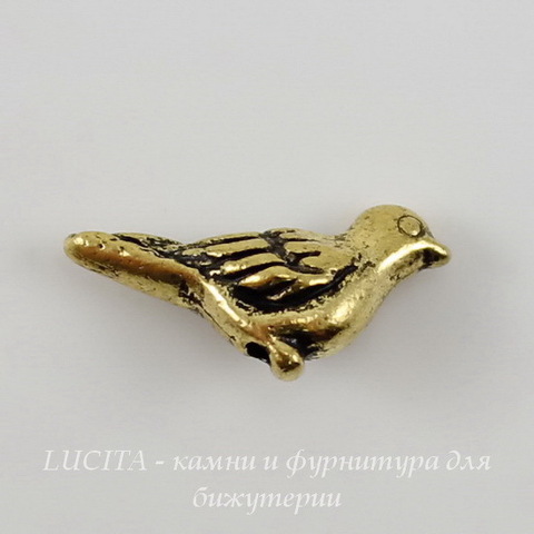 Бусина TierraCast "Птичка" 15х7 мм (цвет-античное золото) ()