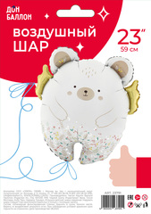Шар К Фигура, Мишка с золотыми крылышками, 23''/58 см, 1 шт. (В упаковке)