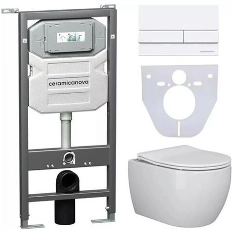Ceramica Nova CN3001_1002W_1000 Комплект: Подвесной унитаз + Шумоизоляционная панель для инсталляции + Система инсталляции для унитазов с кнопкой смыва