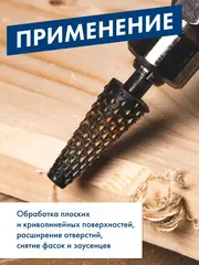 Шарошка по дереву ПРАКТИКА стальная, конусная удлиненная 13 х 32 мм, хвост 6 мм (648-366)