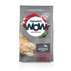 ALPHAPET WOW сухой корм для взрослых собак крупных пород (говядина,сердце) 3 кг