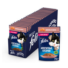 Felix пауч для взрослых кошек лосось кусочки в желе 75 г