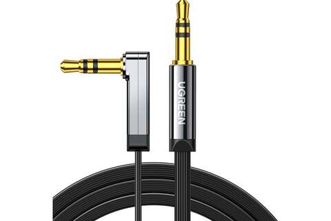 Кабель угловой  UGREEN AV119 (10728) 3.5mm Male to 3.5mm Male Straigth to angle flat Cable, 3м, черный