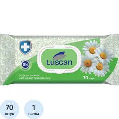 Влажные салфетки антибактериальные Luscan 70 штук в упаковке