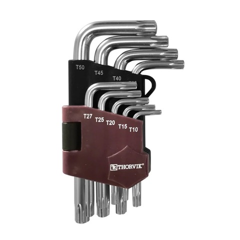 Thorvik TTKS9S Набор ключей торцевых T-TORX® коротких с центрированным штифтом, Т10H-T50H, 9 предметов 53140