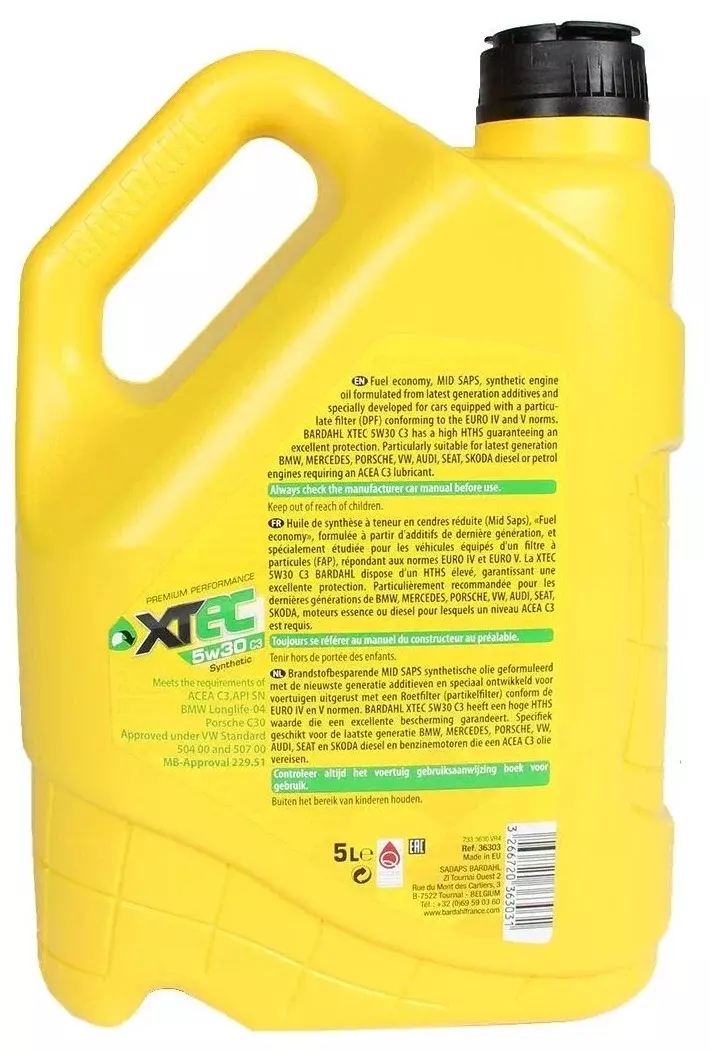 Синтетическое моторное масло Bardahl XTEC 5W-30 C3, 5 л, 5 кг