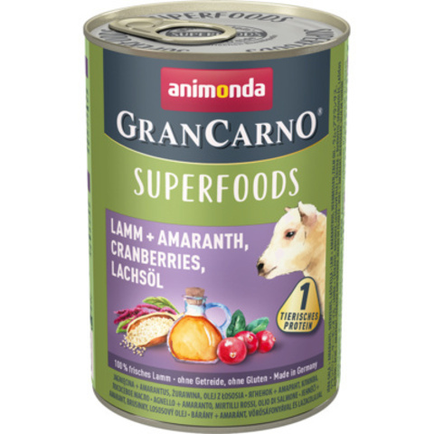 Animonda Gran Carno Superfoods консервы ягненок и амарант,клюква, лососевое масло для взр собак 400г