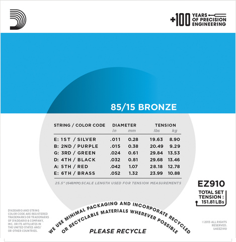 D`ADDARIO EZ910 SET ACOUS GTR 85/15 LITE