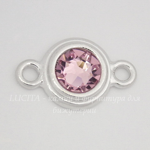 Коннектор TierraCast со стразом "Light Amethyst" (1-1) 19х12 мм (цвет-платина)