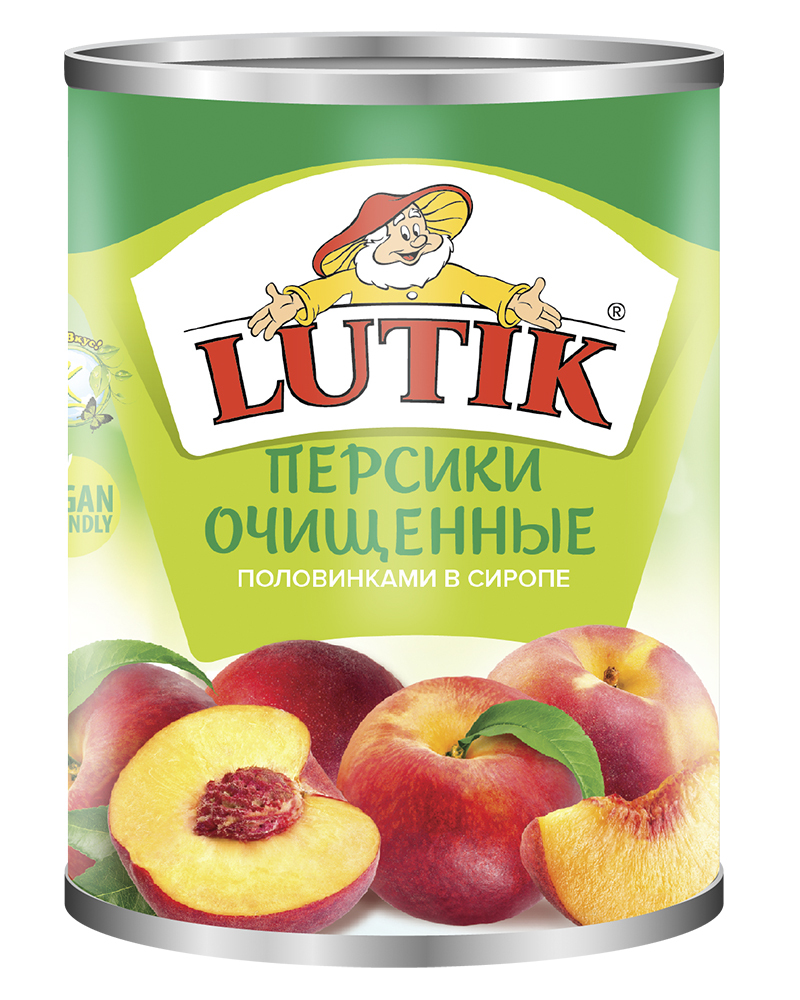 Персики Lutik очищенные половинкам в сиропе, 425 мл.