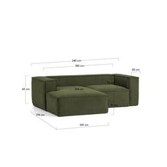2-местный диван Blok с левым шезлонгом в зеленом толстом вельвете 240 см