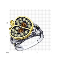 95010151 -Кольцо Половинка Яблока из позолоченного серебра с фианитами