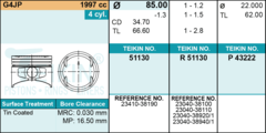 ПОРШЕНЬ STD SANTA FE SM, SONATA EF ДВИГ 2,0 SIRIUS G4JP TEIKIN 85,0 1,2-1,5-2,8 (+ ПАЛЕЦ)