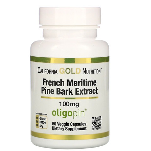 California Gold Nutrition, Oligopin, экстракт коры французской приморской сосны, полифенольный антиоксидант, 100 мг, 60 растительных капсул