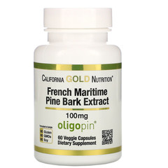 California Gold Nutrition, Oligopin, экстракт коры французской приморской сосны, полифенольный антиоксидант, 100 мг, 60 растительных капсул