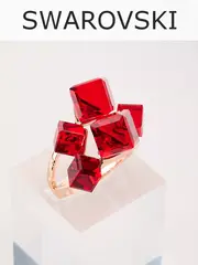 Кольцо коктейльное Мираж с красными кубиками Swarovski