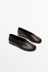 Massimo Dutti Мягкие кожаные балетки на плоской подошве, коричневый