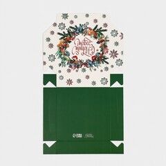 Коробка складная одиночная Квадрат, С Новым годом, Венок, 14*14*3,5 см