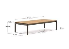 Журнальный столик Sorells из зеленого алюминия и тикового дерева 63 x 144,6 см