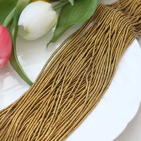 Бусины стеклянные, золото, цилиндр, 2 мм, К159