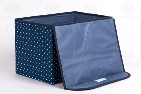 Складной короб для хранения одежды, 38*25*25 см (темно-синий в горошек)