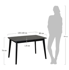 Стол Oslo раскладной 120-160x80x76см, Мрамор неро, чёрный