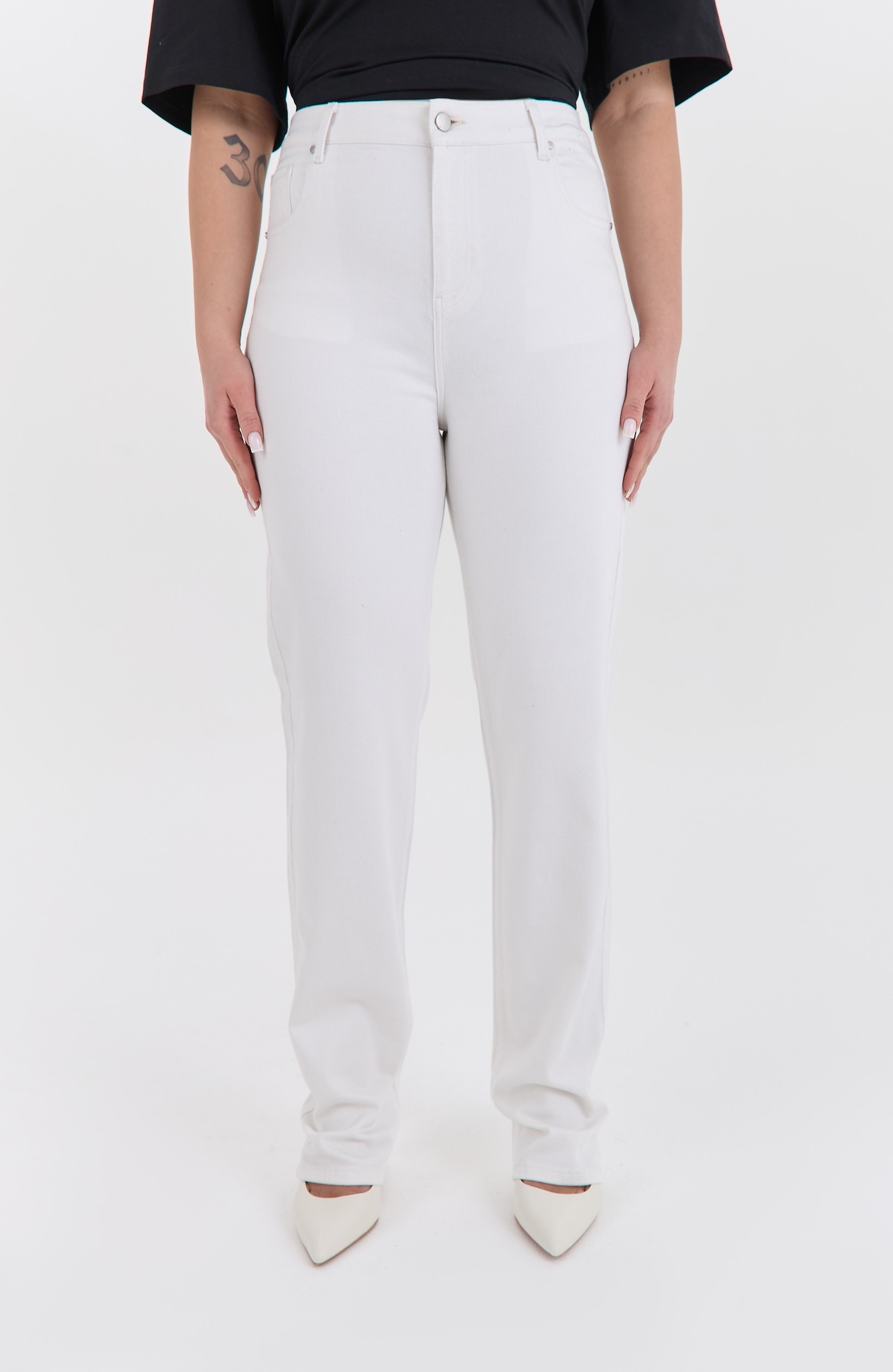 Джинсы straight fit с высокой посадкой, молочный