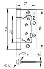 Петля универсальная Punto (Пунто) без врезки 200-2B 100x2,5 CР (хром)
