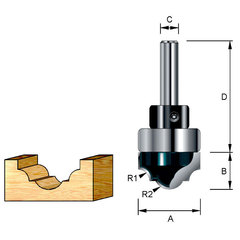 Классическая погружная фреза с хвостовым подшипником 22х40х12,7х8 мм; R1=3,97 R2=5,55 мм Makita D-11178