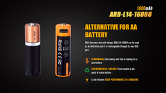Аккумулятор АА/14500 LI-ION Fenix 1.5V, 1600mAh + micro USB port