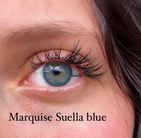 Натуральные синие Цветные линзы Marquise Suella blue / Для светлых и темных глаз / Имитирующие рисунок радужки глаза / Срок ношения 12 месяцев