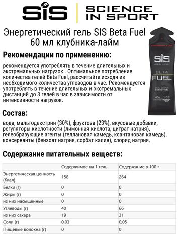 Набор высокоуглеводных гелей SIS Beta Fuel 60 мл клубника-лайм-апельсин 6 шт