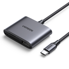 Кардридер UGREEN CM387 (80798) USB-C to SD/TF + USB 2.0 Memory Card Reader, серый